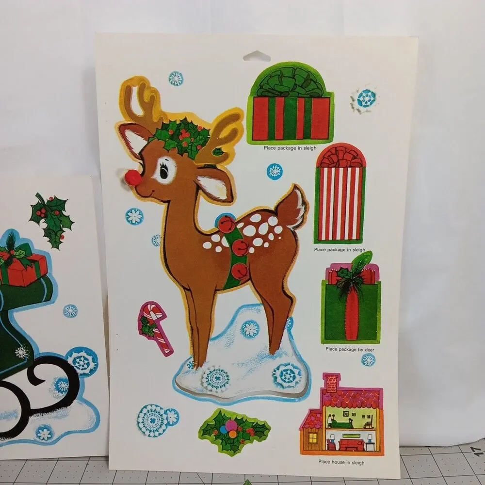 Hallmark Cutouts Christmas Santa Rudolph Reindeer Sleigh Lot Vintage Incomplete